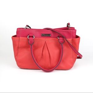 Tignanello Bright Pink Orange Leather Crossbody Handbag
